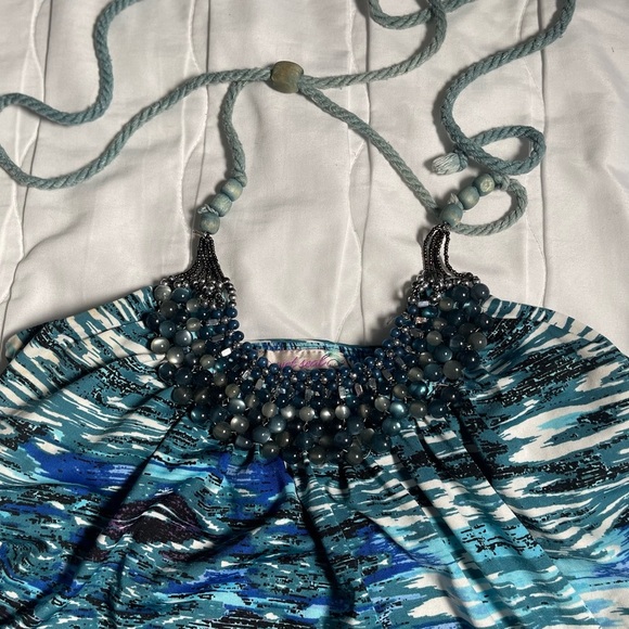 Wet Seal Blue Green Sequin Halter Dress - Picture 2 of 9